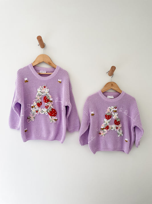 Floral Initial Jumper- Daisies, Strawberries and Bees